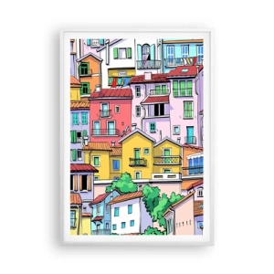 Poster in een witte lijst - Vrolijke stad - 70x100 cm
