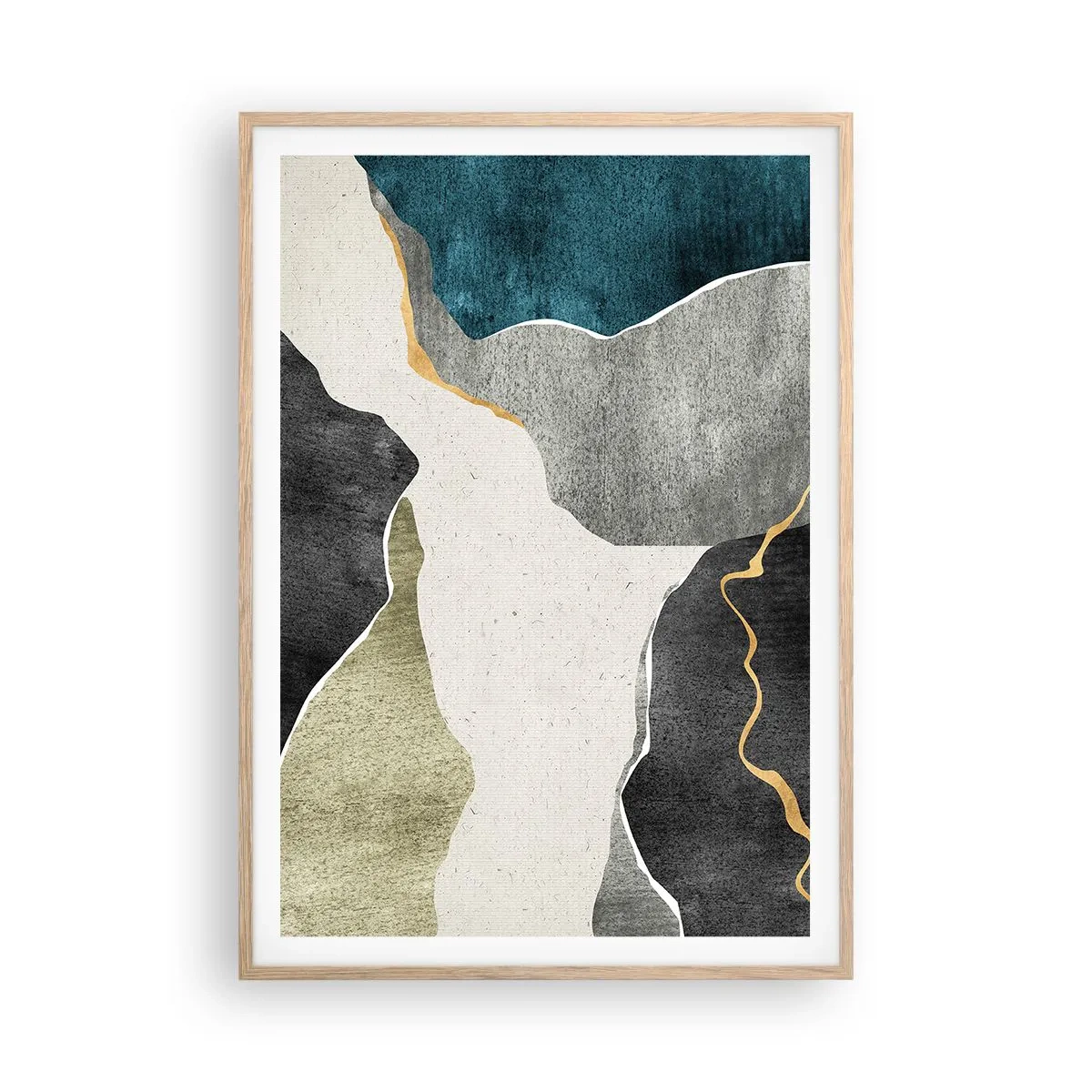 Een poster in een licht eiken lijst - Mozaïekcompositie met gouddraad - 70x100 cm