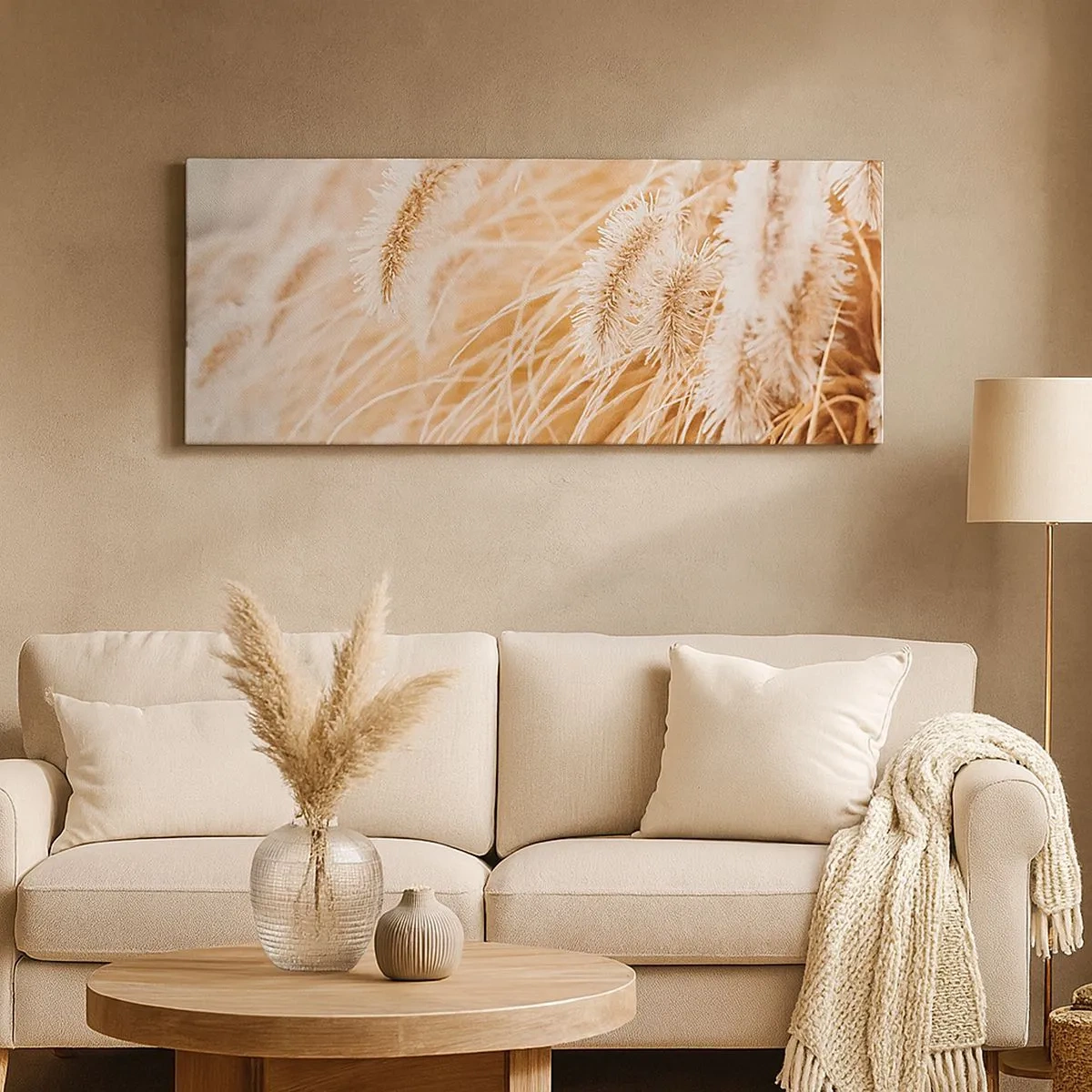 Schilderen op canvas - Het gouden geritsel van het gras - 100x40 cm