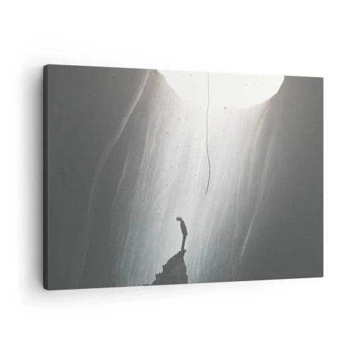 Schilderen op canvas - Silhouet van een man op de bodem van een grot met uitzicht op het licht - 70x50cm - Er is altijd een uitweg - Moderne wanddecoratie voor woonkamer en slaapkamer ARTTOR