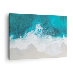 Schilderen op canvas - Turquoise oceaan golven op licht zand - 70x50cm - Natuurlijke streling - Moderne wanddecoratie voor woonkamer en slaapkamer ARTTOR
