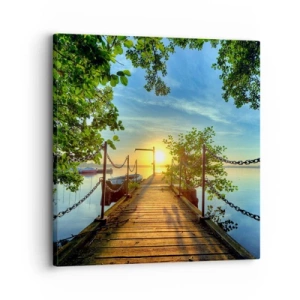 Schilderen op canvas - Zonsondergang boven het water - 30x30 cm