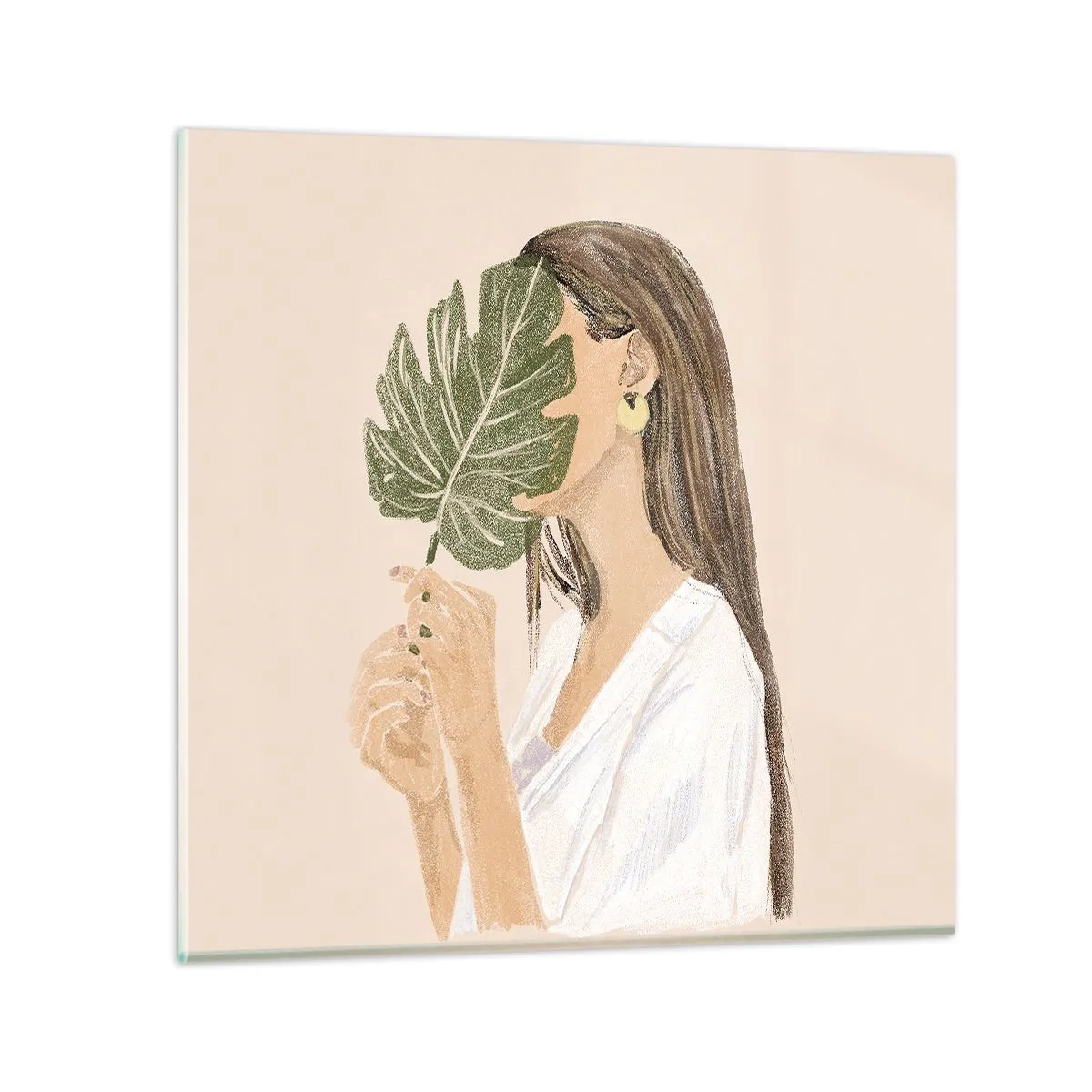 Schilderen op glas - Mysterieus portret met een waaier - 50x50 cm