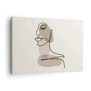 Schilderen op canvas - Een vrouwelijk profiel in een minimalistische lijnkunststijl - 70x50cm - Een bepaalde lijn van schoonheid - Moderne wanddecoratie voor woonkamer en slaapkamer ARTTOR
