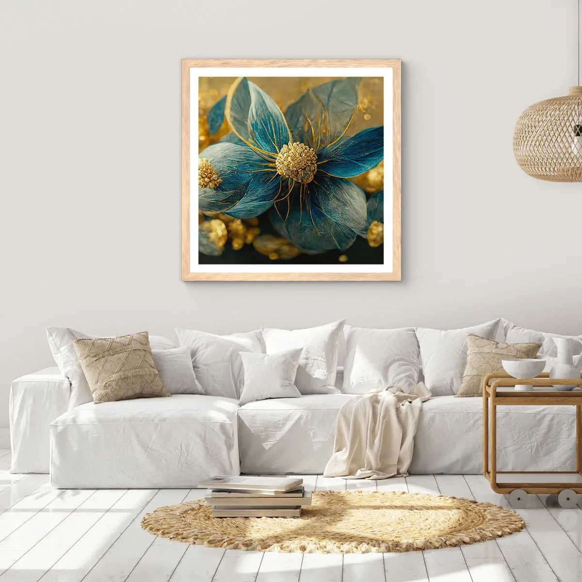 Een poster in een licht eiken lijst - Bloei met goud - 40x40 cm