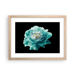 Een poster in een licht eiken lijst - Blauwe en gouden bloemblaadjes - 40x30 cm