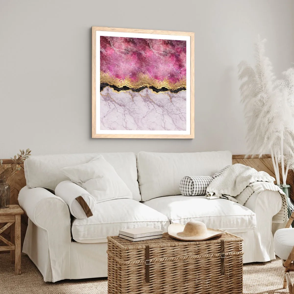 Een poster in een licht eiken lijst - Op de grens - 50x50 cm