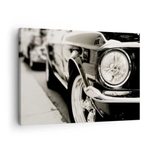 Schilderen op canvas - Een iconische klassieke auto in elegant zwart-wit - 70x50cm - Permanente glans - Moderne wanddecoratie voor woonkamer en slaapkamer ARTTOR