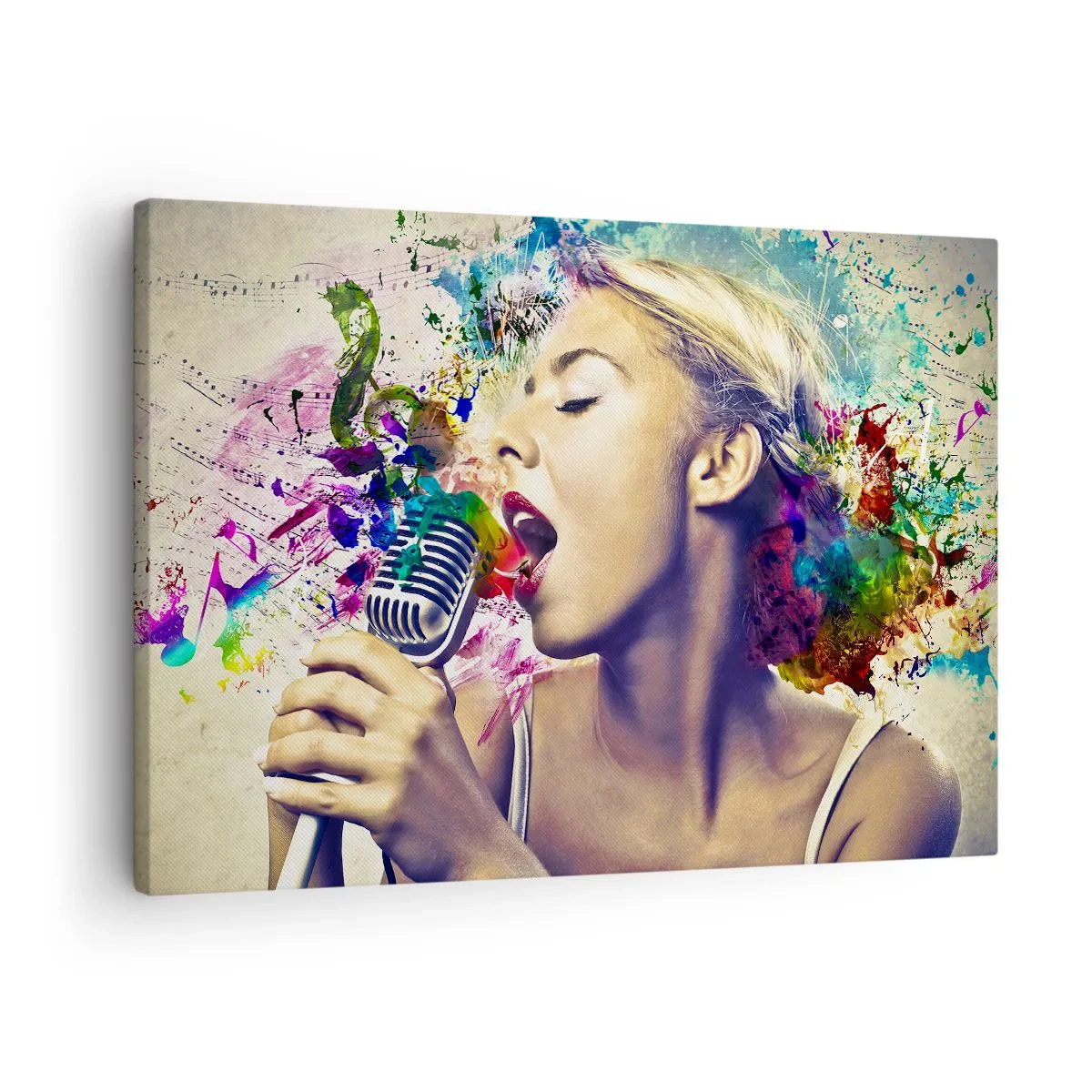 Schilderen op canvas - Artistiek portret van een zingende vrouw met kleurrijke effecten - 70x50cm - Schilder de wereld met je stem - Moderne wanddecoratie voor woonkamer en slaapkamer ARTTOR