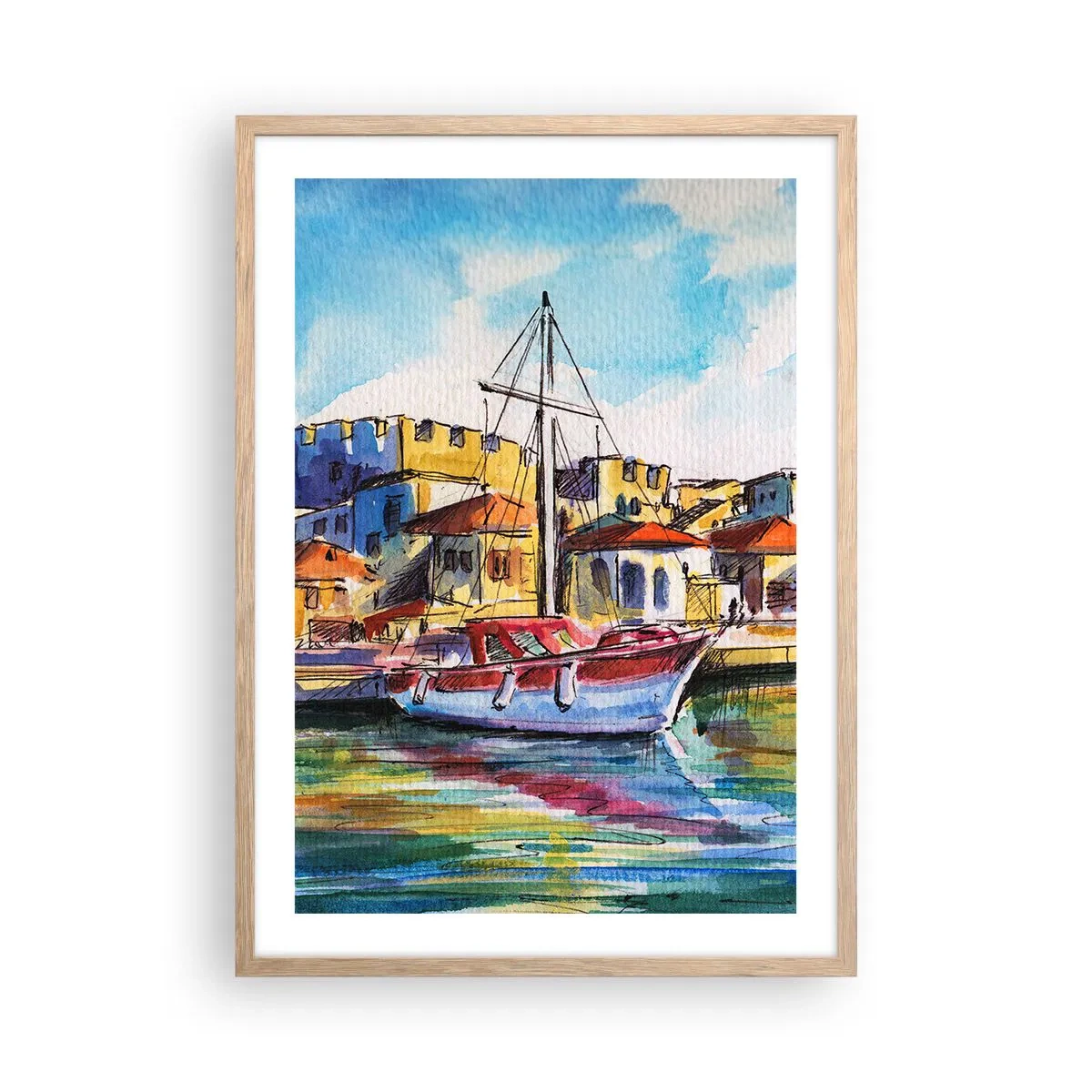 Een poster in een licht eiken lijst - Regenboogmiddag - 50x70 cm