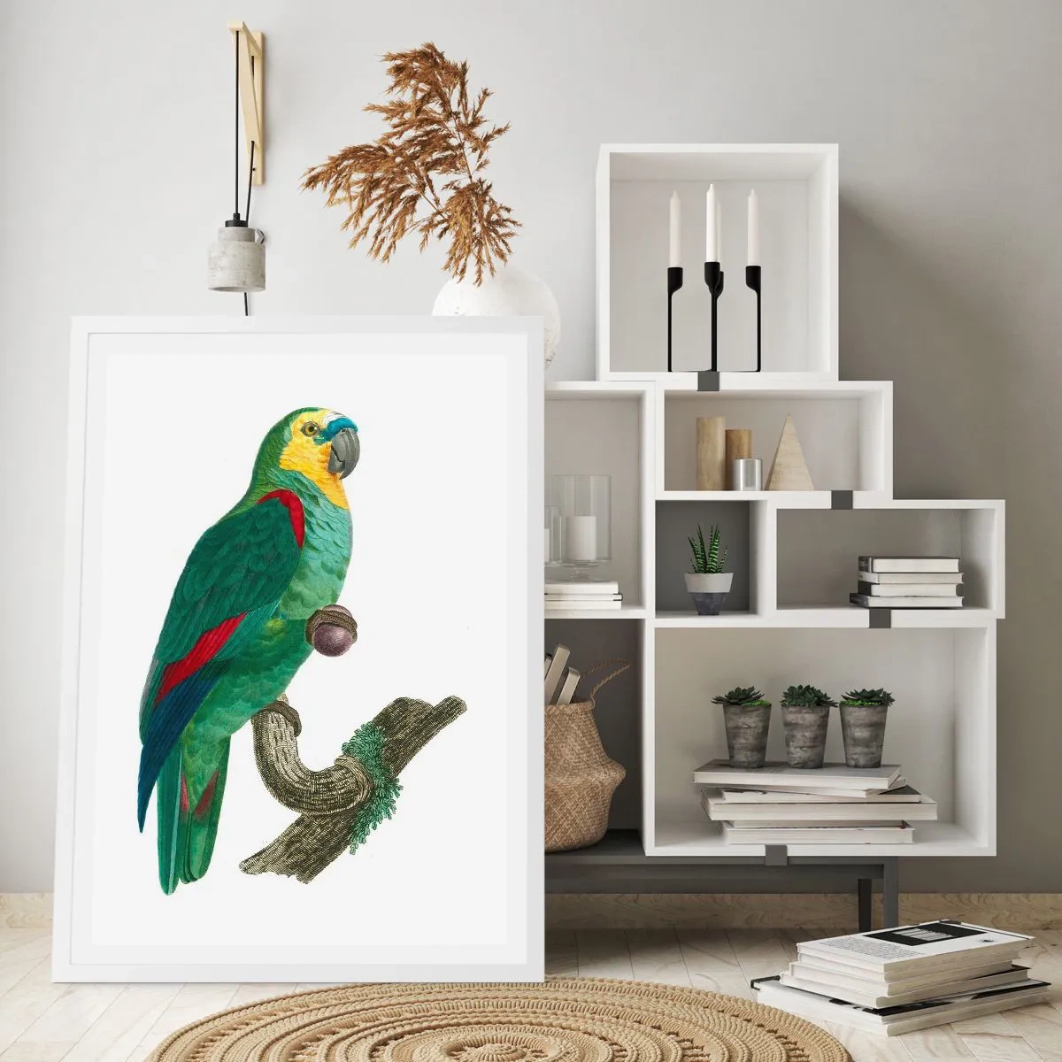 Poster in een witte lijst - Portret van een papegaai - 70x100 cm