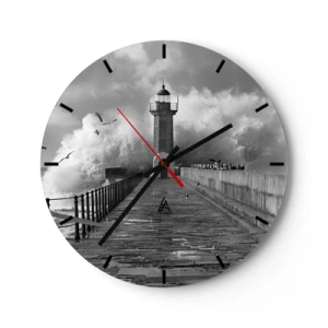 Wandklok - Klok - Een vuurtoren tegen de achtergrond van ruwe golven en meeuwen - 30x30cm - Onbevreesd - Moderne wanddecoratie voor woonkamer, keuken en slaapkamer ARTTOR