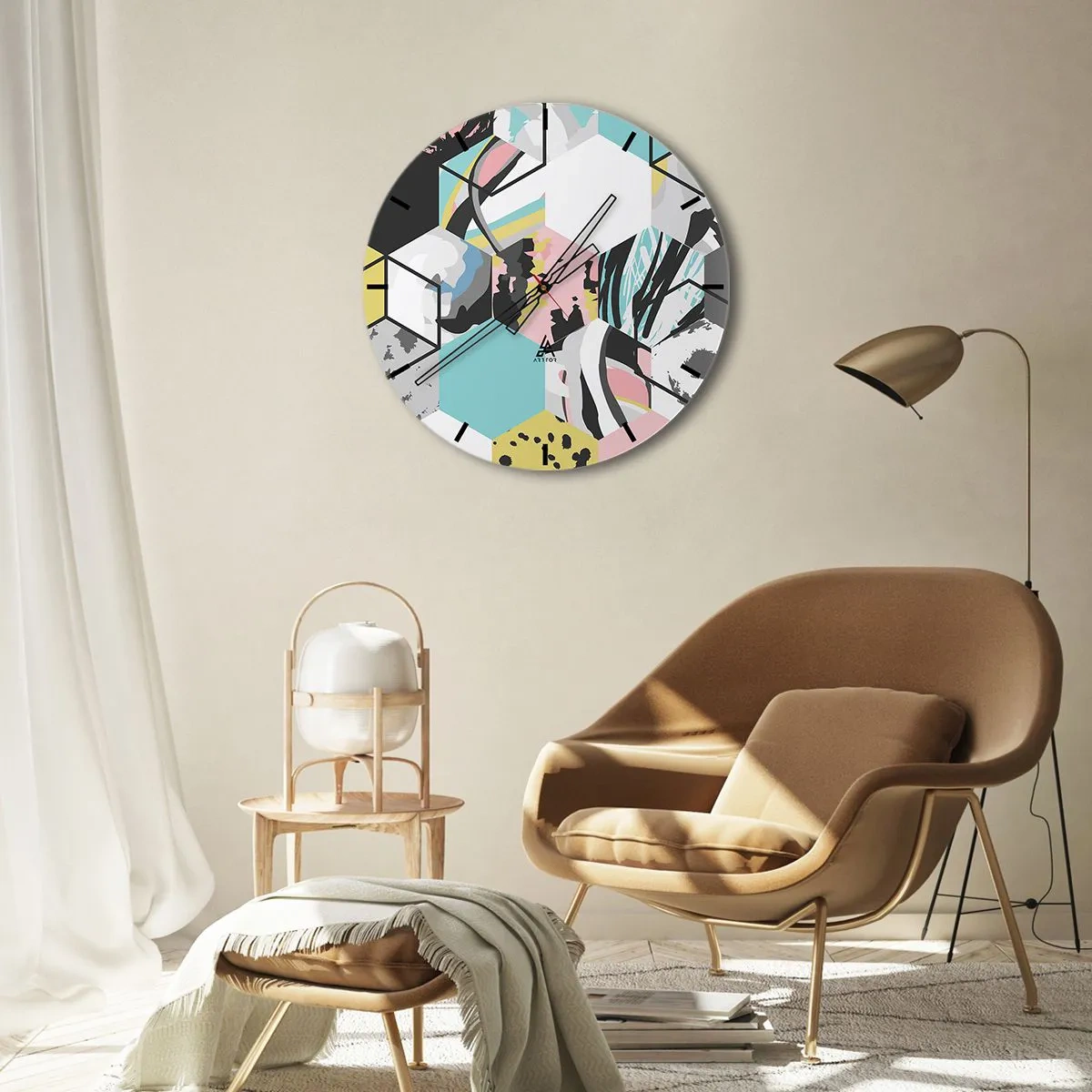 Wandklok - Klok - Zeshoeken en kubussen in zes kleuren - 30x30 cm