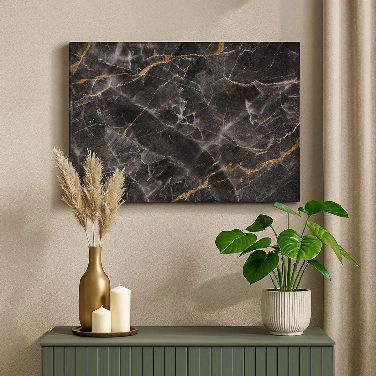 Schilderen op canvas - Zwarte en gouden details van het marmeren oppervlak - 70x50cm - Het innerlijke leven van de steen - Moderne wanddecoratie voor woonkamer en slaapkamer ARTTOR