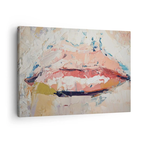 Schilderen op canvas - Een abstracte compositie van vrouwenlippen in pastelkleuren. - 70x50cm - Het wekt de zintuigen - Moderne wanddecoratie voor woonkamer en slaapkamer ARTTOR