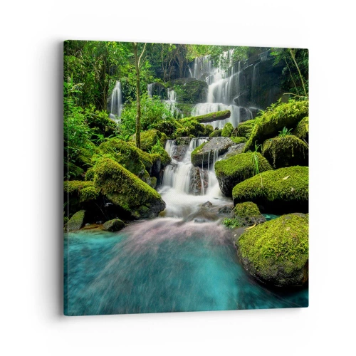 Schilderen op canvas - Turkoois, saffieren en vloeibaar zilver - 40x40 cm