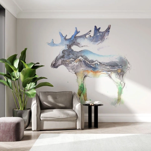 Fotobehang Premium Sand - De held van een winters verhaal - Abstractie, Eland, Bergen - 100x70 cm