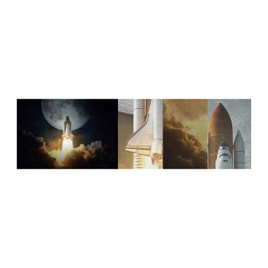 Fotobehang Monster Premium Canvas - Het begin van een onaards avontuur - Maan, Een ruimteraket, NASA - 100x30 cm