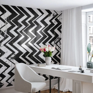 Zelfklevend Fotobehang Deluxe Sticker - Zyg-wit, zag-zwart - Abstractie, Deel, Zwart en wit - 400x280 cm