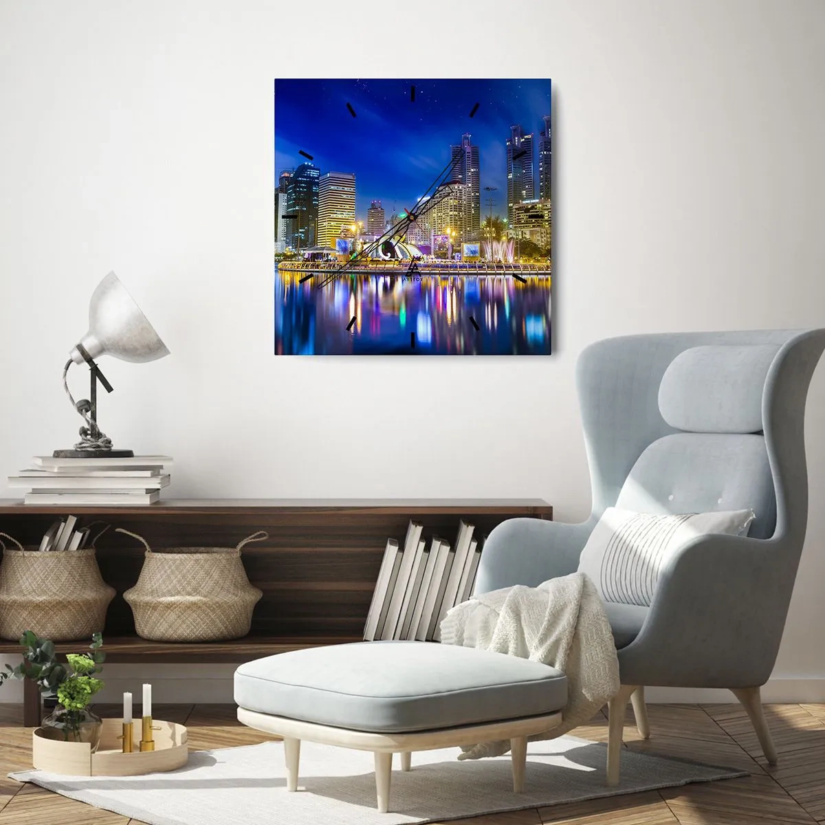 Wandklok - Klok - Regenboognacht in de metropool - 40x40 cm