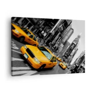 Schilderen op canvas - Gele taxi's op een druk kruispunt in de stad - 70x50cm - New York City druppels zonneschijn - Moderne wanddecoratie voor woonkamer en slaapkamer ARTTOR
