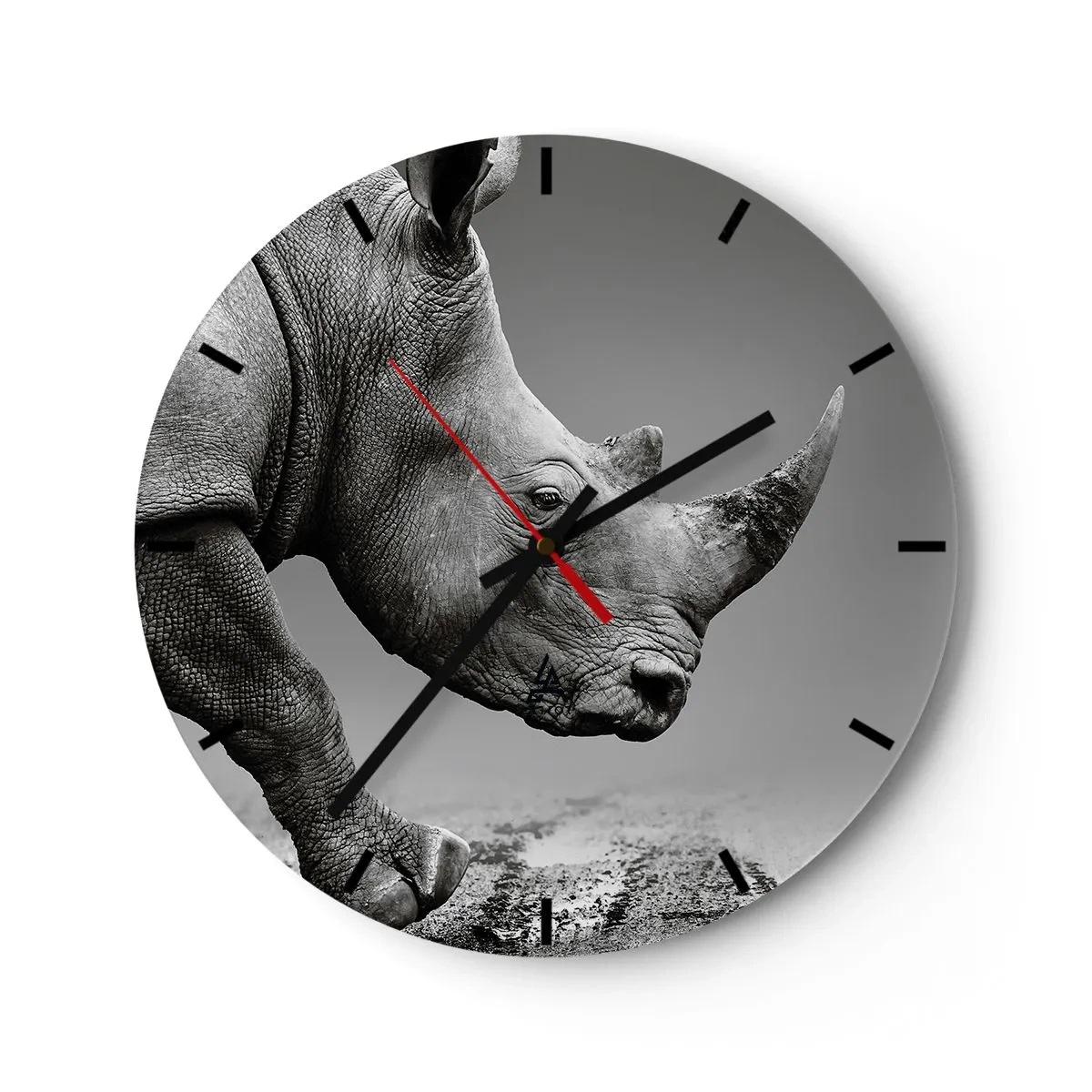 Wandklok - Klok - Een neushoorn in zwart-witstijl op een neutrale achtergrond - 30x30cm - Onstuitbare kracht - Moderne wanddecoratie voor woonkamer, keuken en slaapkamer ARTTOR