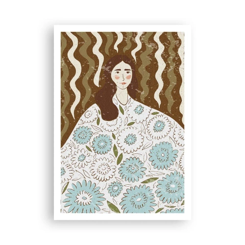Poster - Portret in een bloemengewaad - 70x100 cm
