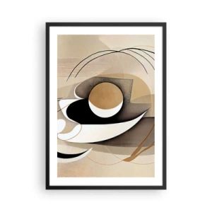 Poster in een zwarte lijst - Minimalistische abstractie in tinten beige en zwart - 50x70cm - Compositie: de essentie van de dingen - Moderne wanddecoratie voor woonkamer en slaapkamer ARTTOR
