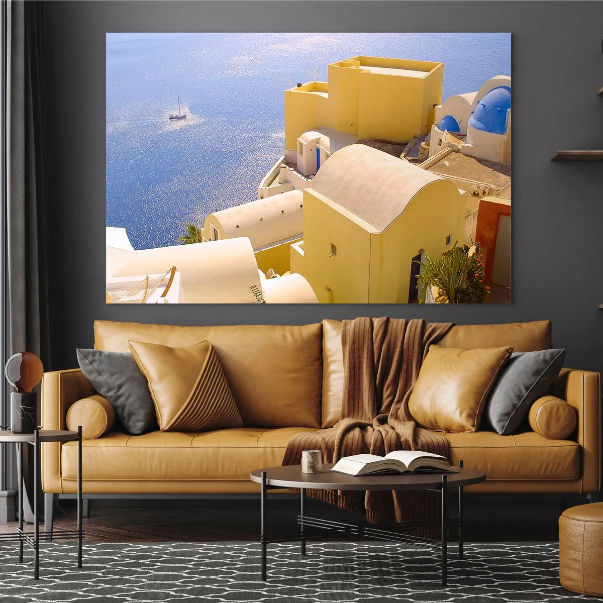 Schilderen op glas - Grieks landschap in wit en blauw - 100x70 cm