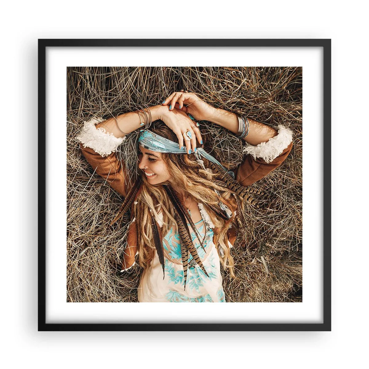 Poster in een zwarte lijst - Op weg naar de zomer van de liefde - 50x50 cm