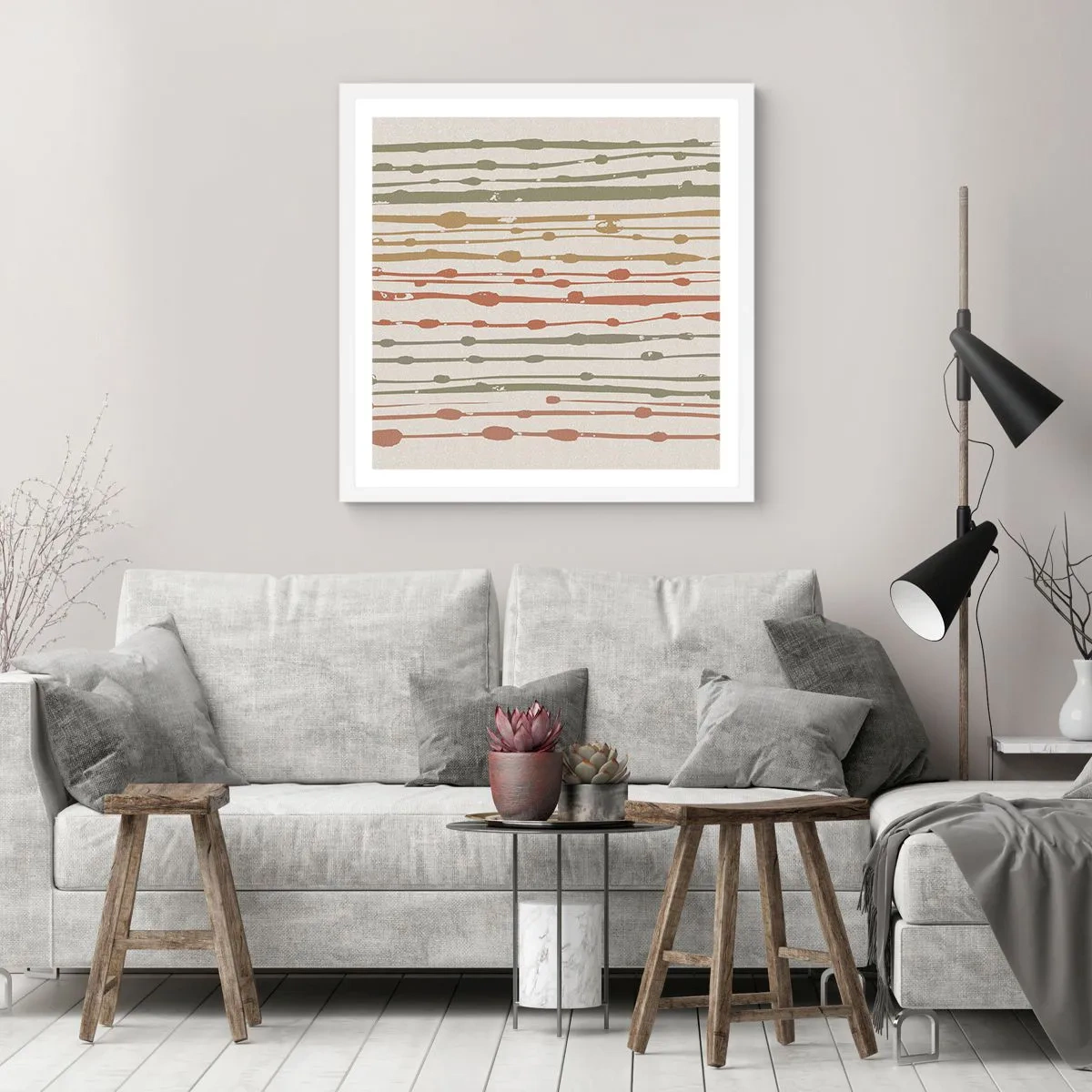 Poster in een witte lijst - Muzieknotatie van kleuren - 30x30 cm