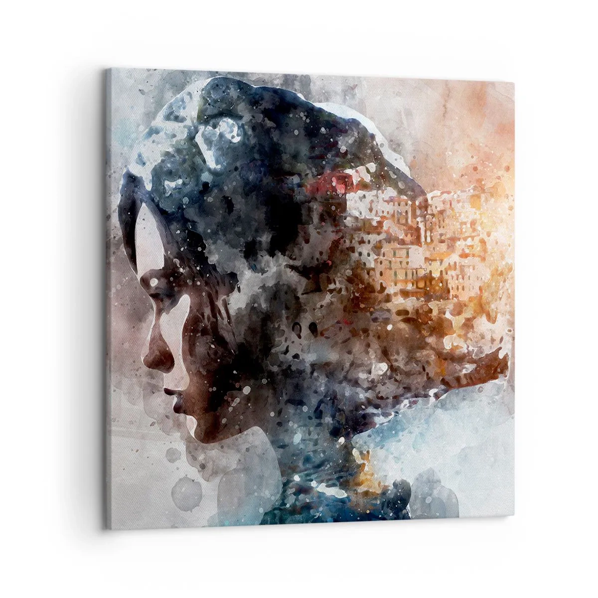 Schilderen op canvas - Een verhaal over een meisje met een stad op de achtergrond - 50x50 cm