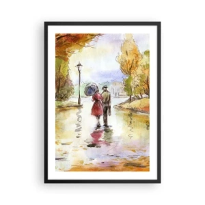Poster in een zwarte lijst - Een wandeling in het park in de herfst in aquarelstijl - 50x70cm - Romantische herfst in het park - Moderne wanddecoratie voor woonkamer en slaapkamer ARTTOR