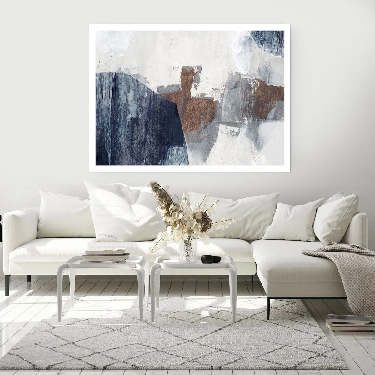 Poster - Blauwe en bruine vormen - 91x61 cm