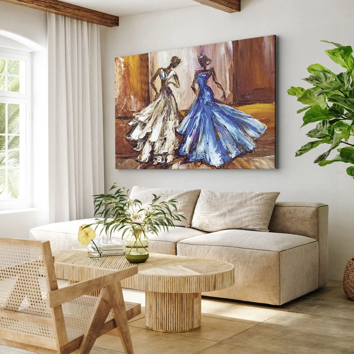 Schilderen op canvas - Personages in avondjurken in een artistieke stijl - 70x50cm - Een dankbaar duo - Moderne wanddecoratie voor woonkamer en slaapkamer ARTTOR