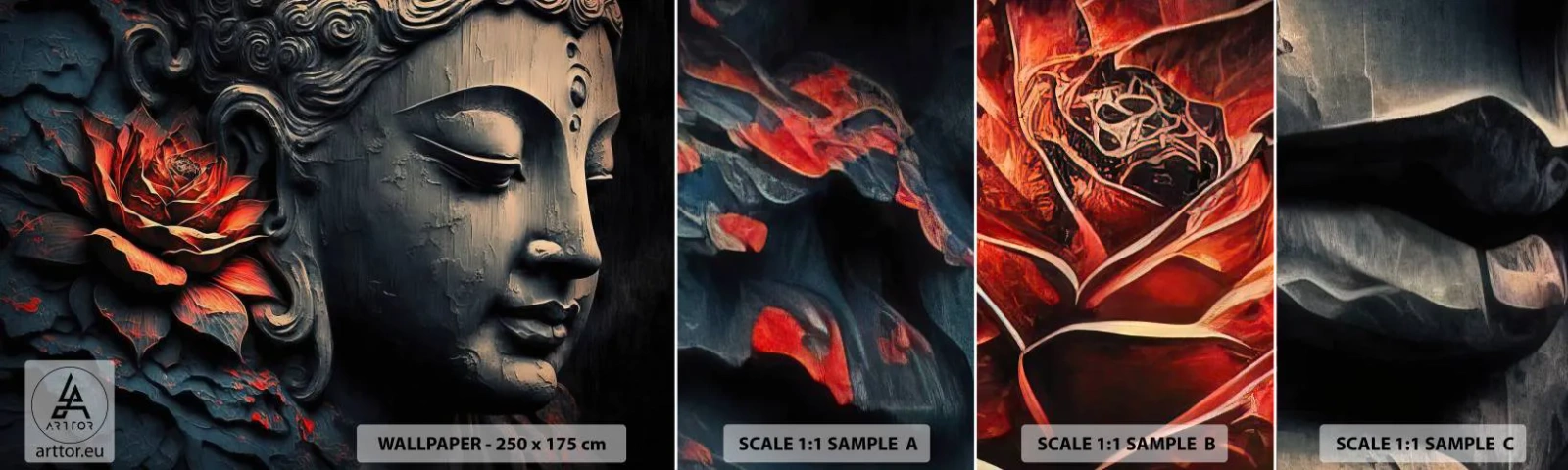 Fotobehang Staaltje Standard Eco - In harmonie met de wereld - Boeddha, Indië, Meditatie - 100x30 cm