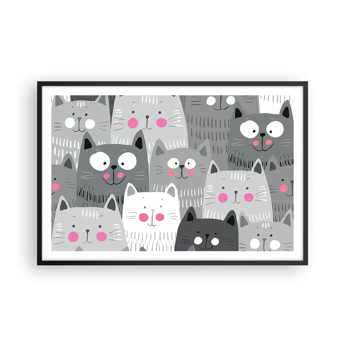 Poster in een zwarte lijst - De wereld van de kat - 91x61 cm
