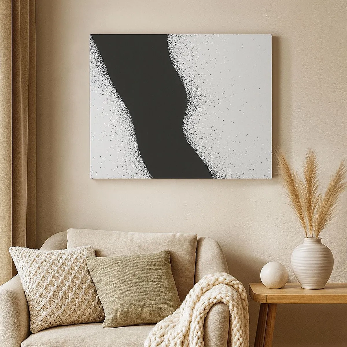 Schilderen op canvas - Abstract zwart-wit patroon met delicate stippen op canvas - 70x50cm - Vloeibare balans - Moderne wanddecoratie voor woonkamer en slaapkamer ARTTOR