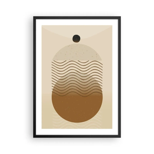 Poster in een zwarte lijst - Een minimalistisch patroon met golven en geometrische vormen - 50x70cm - Over de oorsprong van geometrische figuren - Moderne wanddecoratie voor woonkamer en slaapkamer ARTTOR