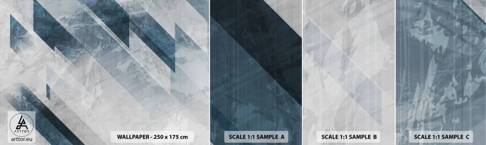 Fotobehang Monster Zelfklevend Deluxe Sticker - Ruimtelijke compositie - grijze beweging - Abstractie, Deel, Modern patroon - 100x30 cm