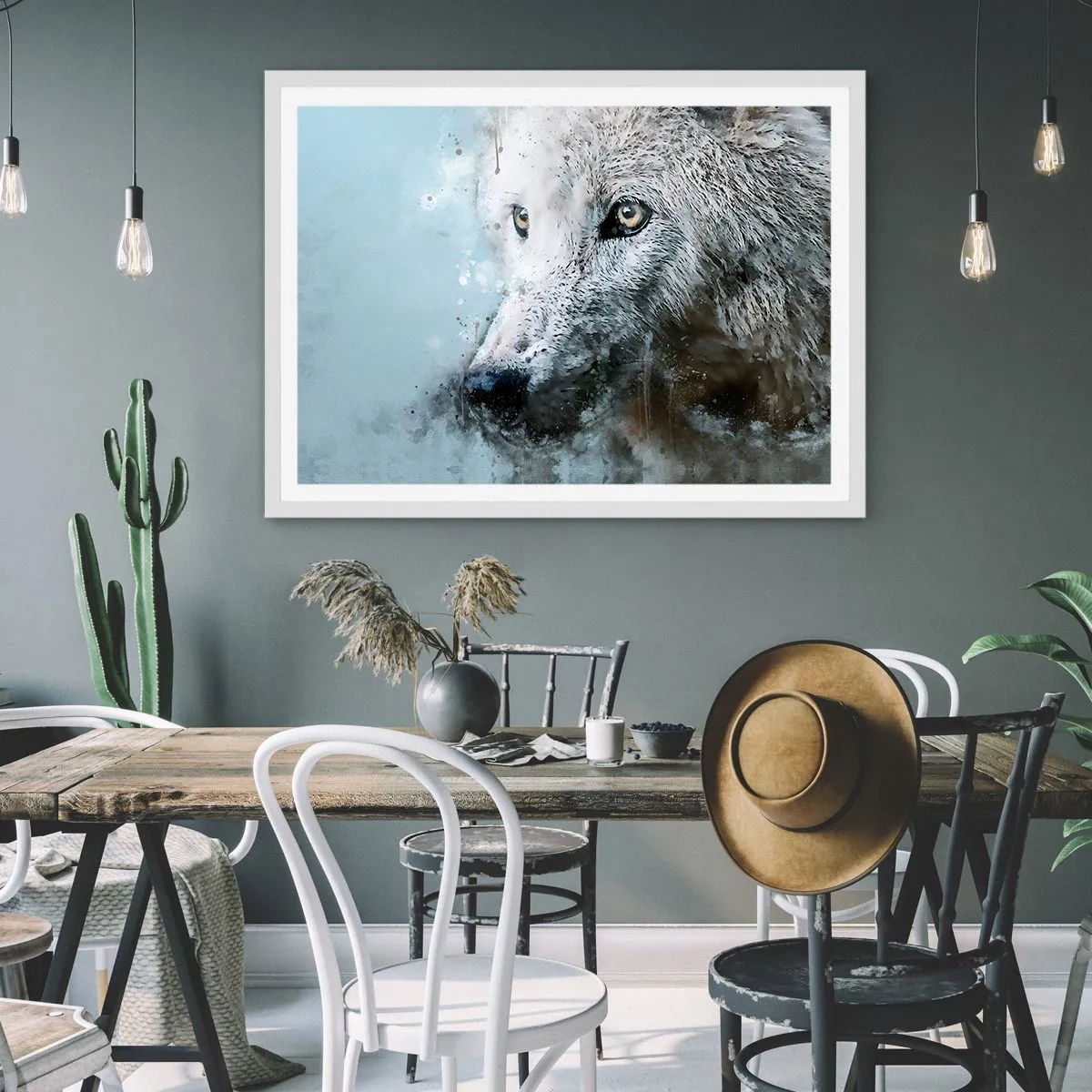 Poster in een witte lijst - Ontmoet de wolvenziel - 70x50 cm