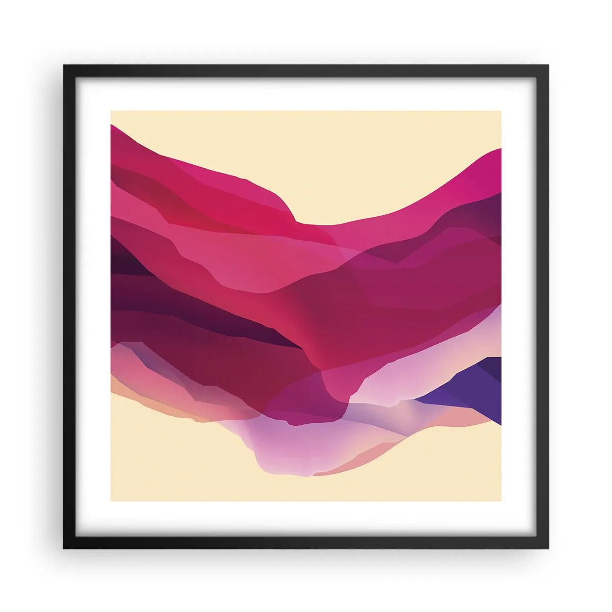 Poster in een zwarte lijst - Paarse golven - 50x50 cm