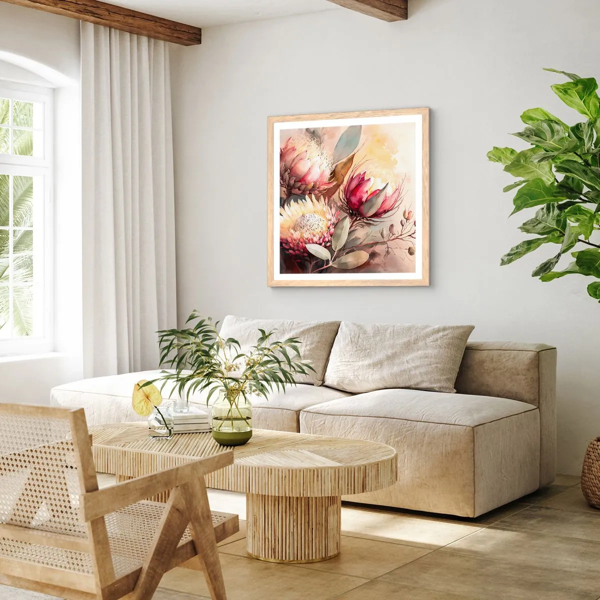 Een poster in een licht eiken lijst - In profiel en en face - 40x40 cm