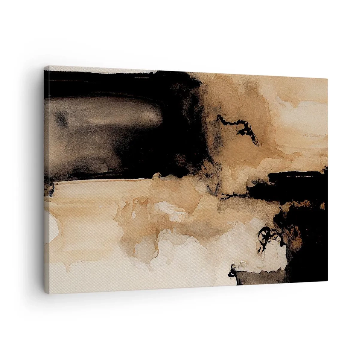 Schilderen op canvas - Abstracte compositie in tinten bruin en zwart - 70x50cm - Intrigerende abstractie - Moderne wanddecoratie voor woonkamer en slaapkamer ARTTOR