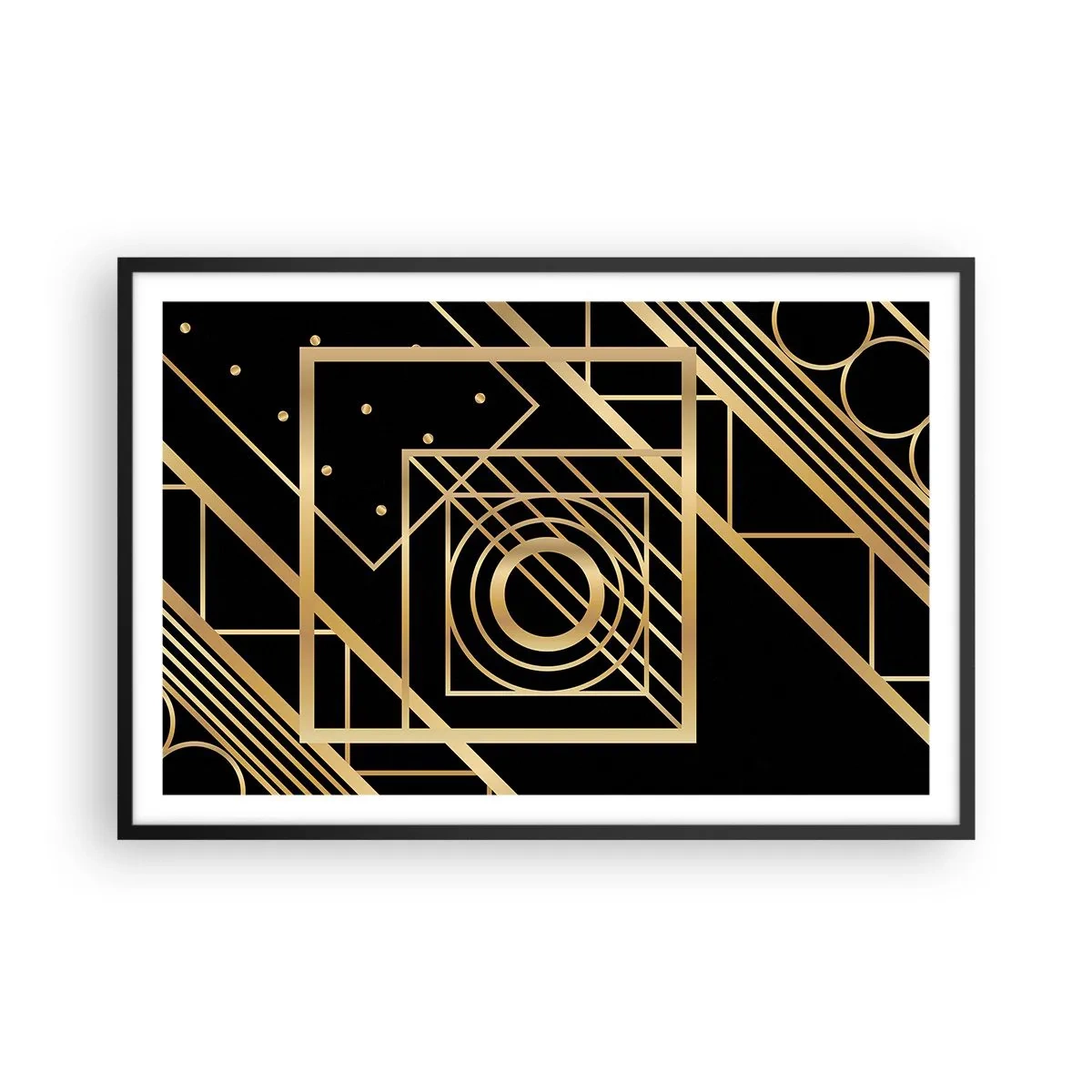 Poster in een zwarte lijst - Gouden geometrie - 91x61 cm