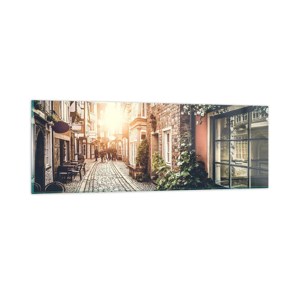 Schilderen op glas - Rozensteeg in roze gloed - 90x30 cm