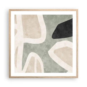 Een poster in een licht eiken lijst - Compositie met een zwart motief - 60x60 cm