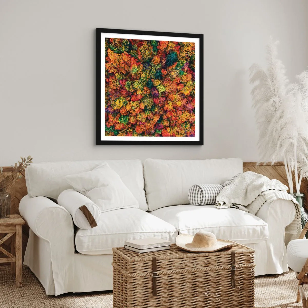 Poster in een zwarte lijst - Boeket herfstbomen - 30x30 cm
