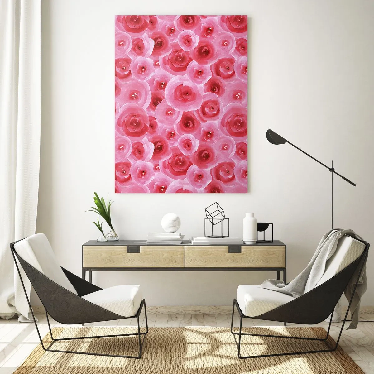 Schilderen op glas - Rozen onder en boven - 70x100 cm