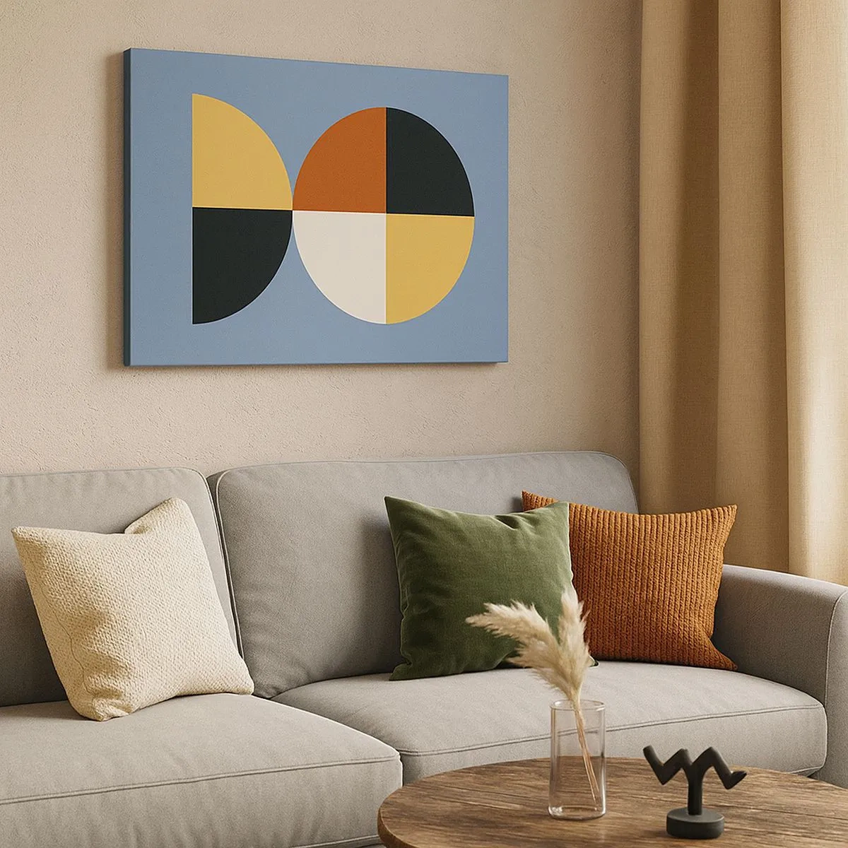 Schilderen op canvas - Geometrische cirkels op een blauwe achtergrond - 70x50cm - Kijk en tel - Moderne wanddecoratie voor woonkamer en slaapkamer ARTTOR